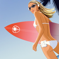 Beautiful Blonde Women's Surfing.