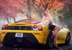 Car and Model Girl Painting Artwork