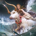 Mystical Girl Is Riding A Bull