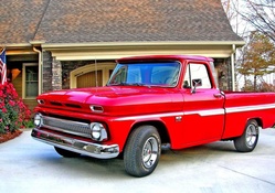 Bright Red 1966 Chevy Pickup Truck