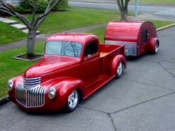 Old Ford Truck, With A Tear Drop Trailer