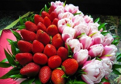 Flowers and strawberries