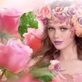 Beauty Charming Lady with Pink Roses