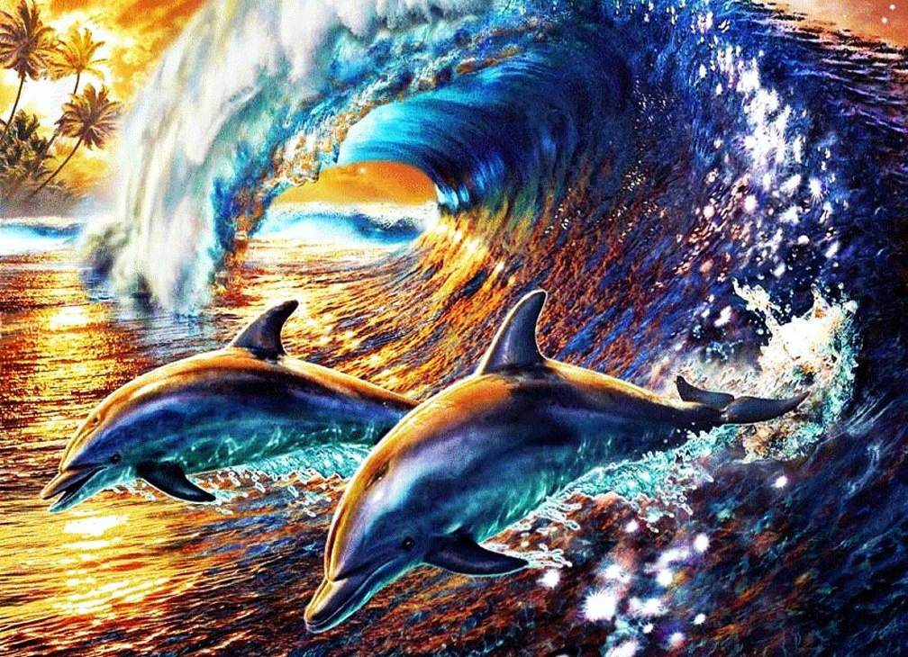 Dolphins at Rough Sea