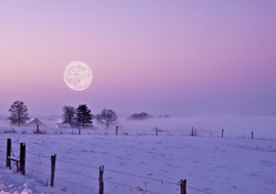 glorious moon over a rural winter scene