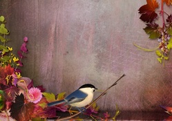 Fall Flowers with Bird