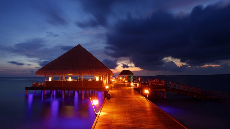 Maldives Night Pier Lights