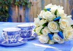 white roses and teacups