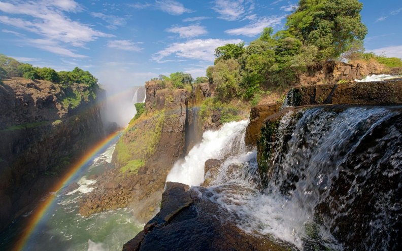 Rainbow over Zambezi River and Victoria Falls