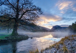 fog lifting from a river on a frosty morning