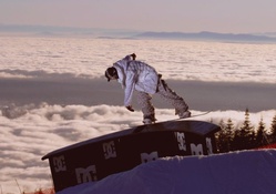 Snowboarding above the clouds