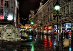 town square on a rainy night hdr
