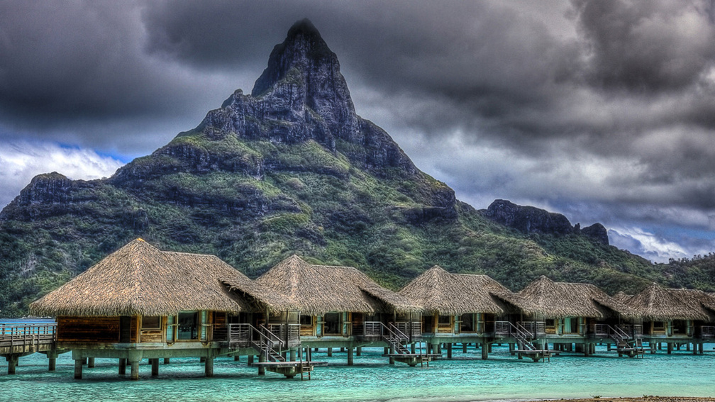 row of coastal bungalows in paradise hdr