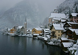 Winter on Lake in Halstatt, Austria