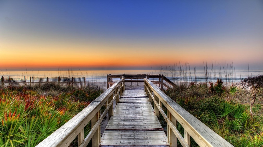 wooden bridge to the beach hdr