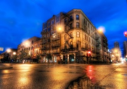 wonderful rainy evening on a chicago intersection hdr