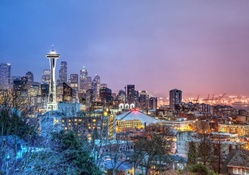 seattle cityscape at dusk hdr