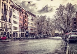 a dreary european city street hdr
