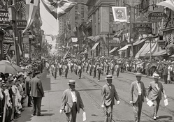 historic city parade in monochrome