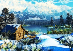 log cabin in a winterscape