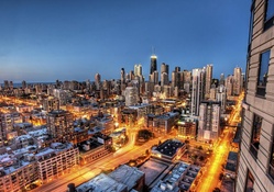 fantastic chicago cityscape at night hdr