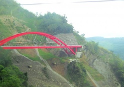 Red bridge in the high mountain