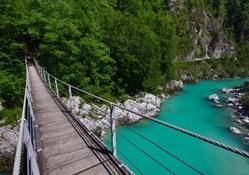 hanging bridge over green river