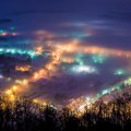 town at night under winter fog