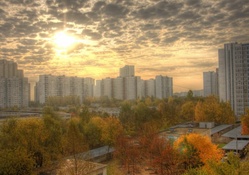 apartments and park in russian city in fall hdr