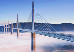 fog on the magnificent bridge at millau france