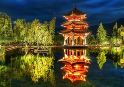 beautiful chinese pavilion reflection