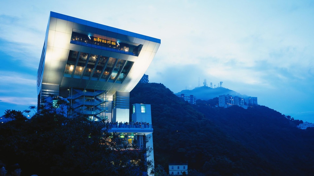 unique building in the hills over hong kong