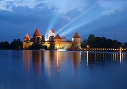 lights from trakai castle in lithuania
