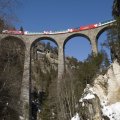 fantastic train bridge in engadin valley swiss alps
