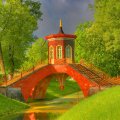 Red bridge in chestnut park