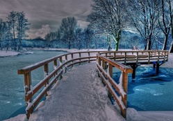 wonderful footbridge in winter hdr