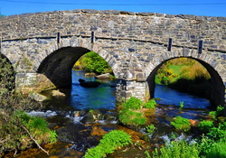 Stone bridge over blue river