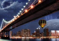 Hot Air Balloon Behind Bridge