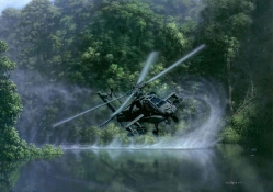 Helicopter over a Lake