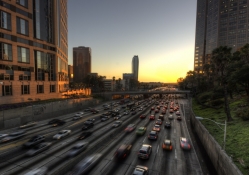 highway traffic at sunset