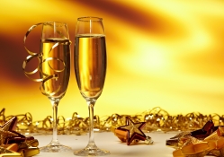 new year, two glasses with champagne gold