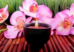 candle and colorful orchid