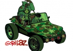 Gorillaz in their Jeep