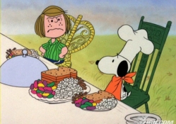 peppermint patty and snoopy eating outdoors
