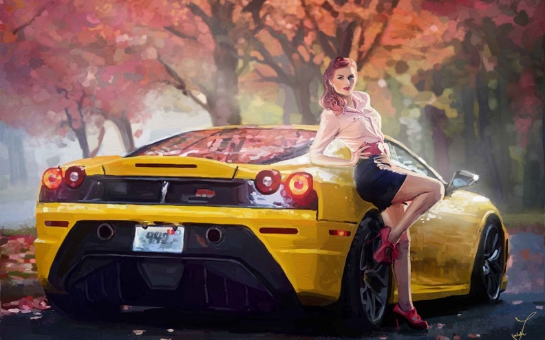 Car and Model Girl Painting Artwork.jpg
