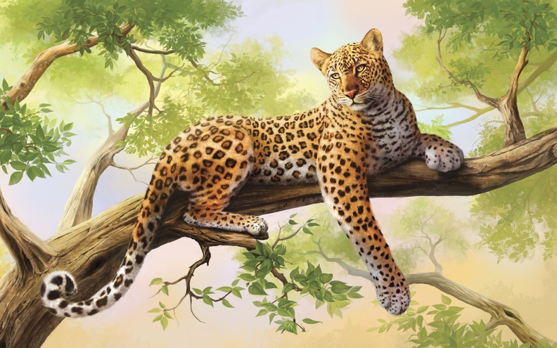 Leopard on Tree Painting Artwork.jpg