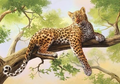 Leopard on Tree Painting Artwork