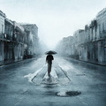 Black White Rain In City Picture