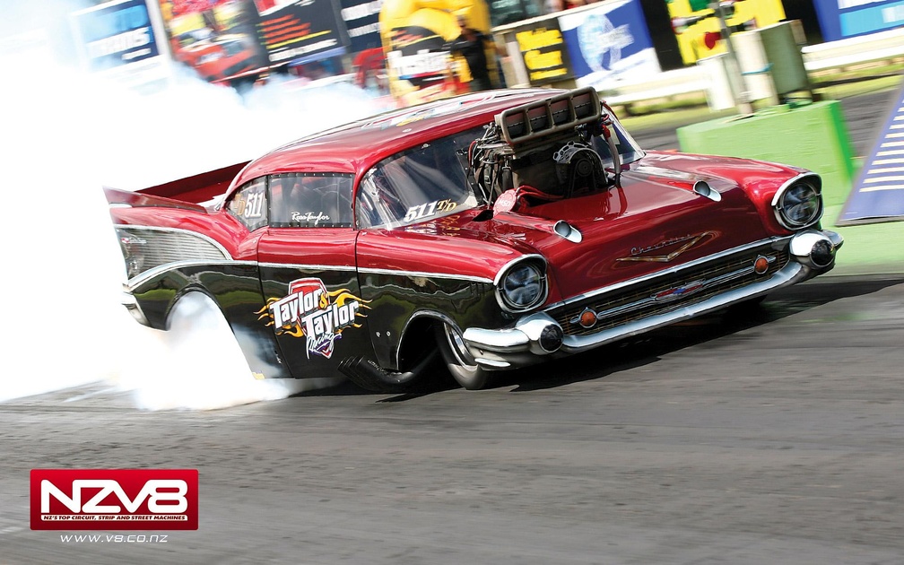 57 Chevy Dragster, Doing A Burnout