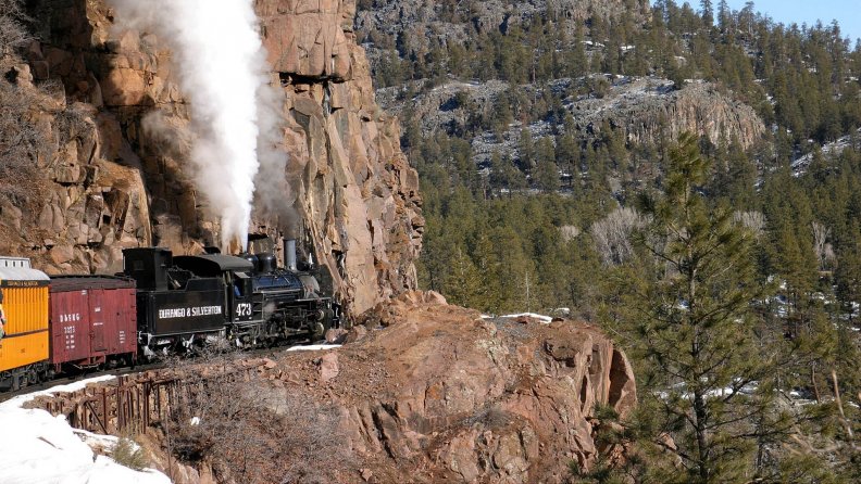 steam train on a narrow mountain track